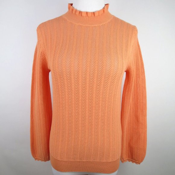 J.Crew Pointelle Ruffle Mockneck Cotton Sweater XS - Picture 2 of 13